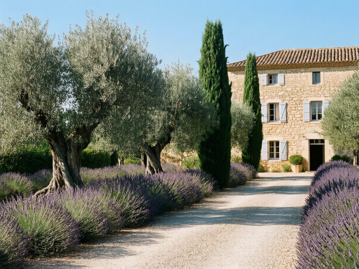 Jardin de mas provençal remis en état, oliviers taillés