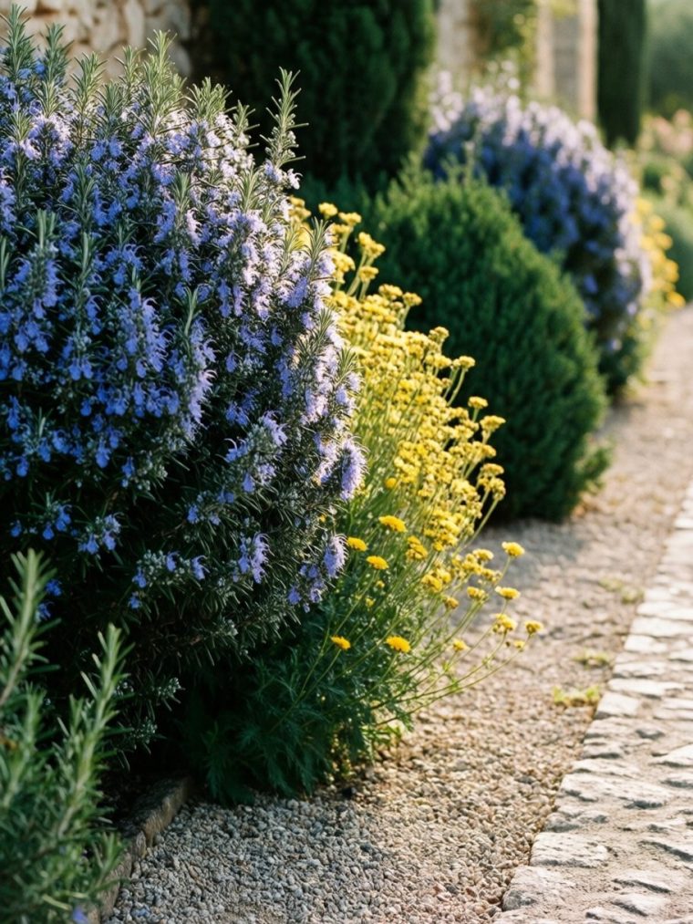 Massif méditerranéen fleuri et entretenu